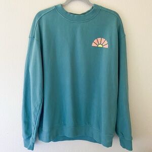 Goodfellow Teal Palm Springs Graphic Back Crew Sweatshirt